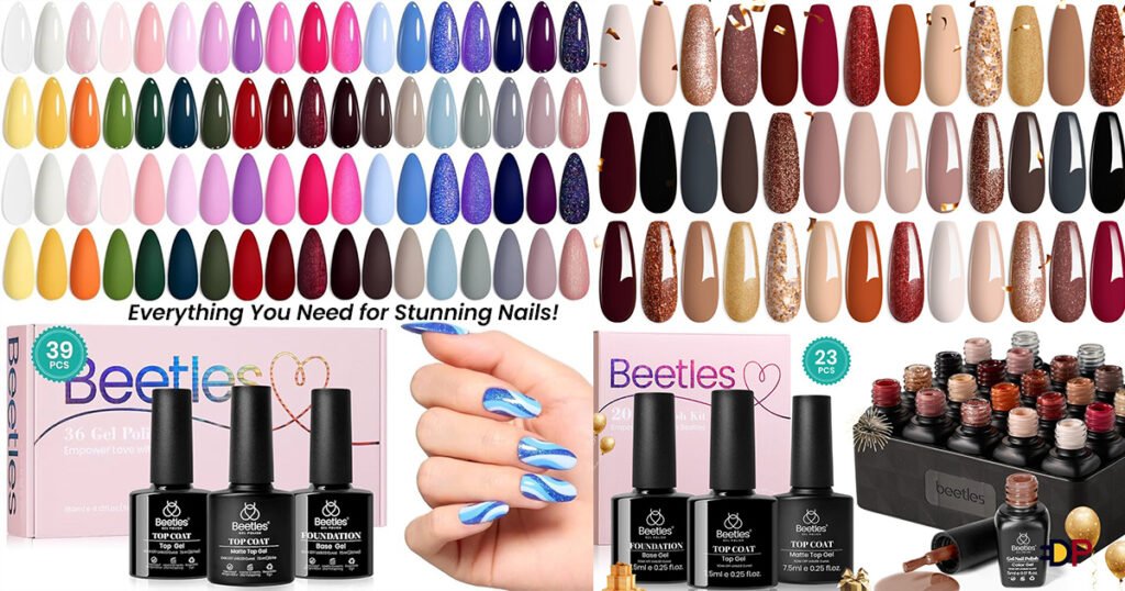 Beetles 23Pcs Gel Nail Polish Kit Winter Colors, Nude Pink Brown Burgundy Red Gel Polish Set with Base Top Coat Verse of Roses Kit, Soak off Uv Gel Golden Glitter Holiday Nail New Year Gift for Women